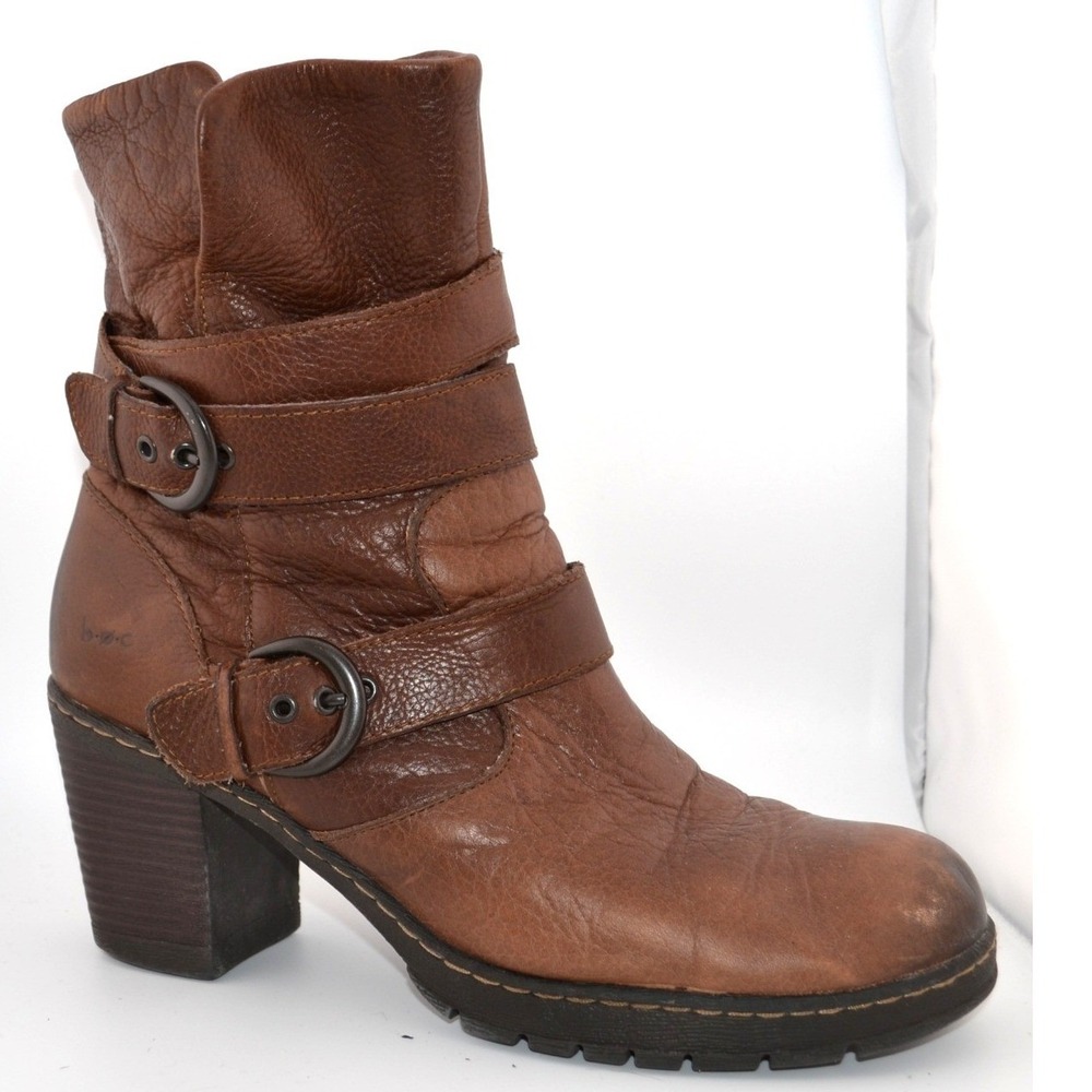 b.o.c. Born Concept Leather Ankle Boots Casual Fall Brown Buckle Moto Festival